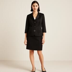 Bigio Collection Women’s 14 Black Silk Wool Blazer Skirt Suit Set NWT